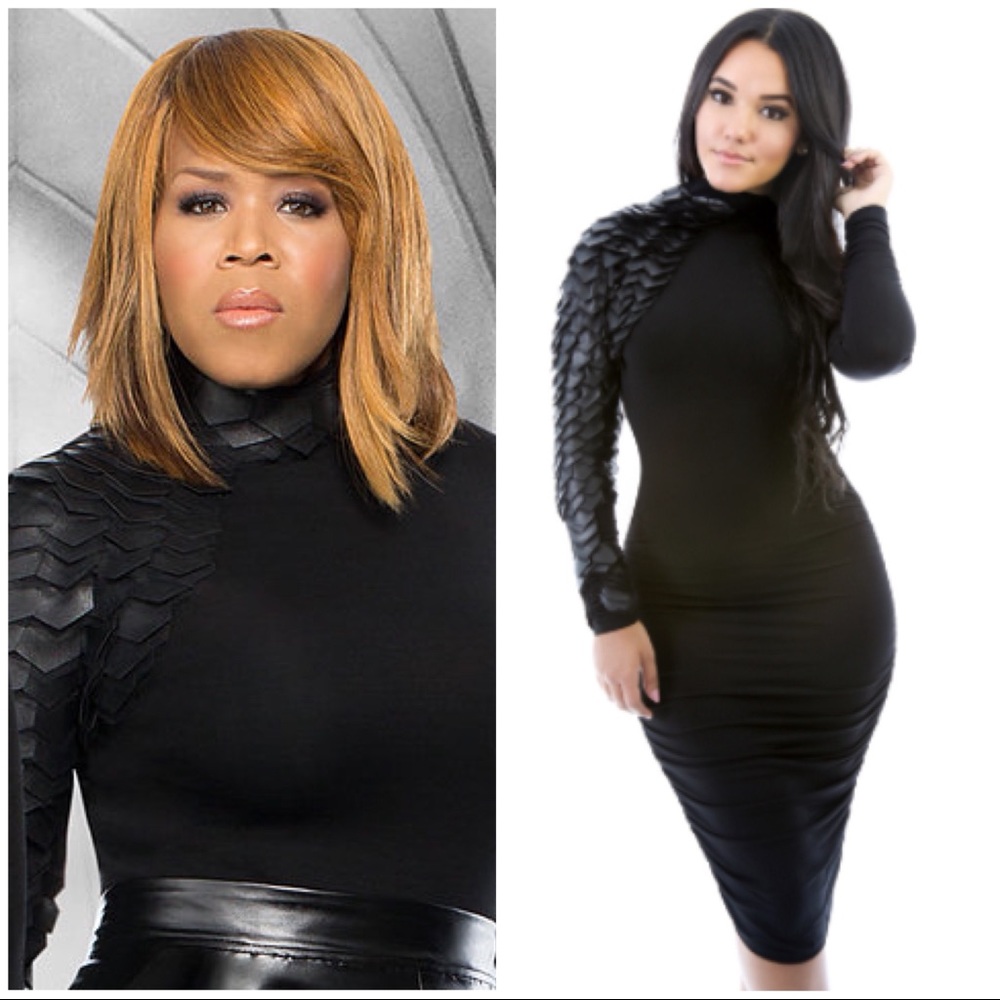 Petal Pusher Faux leather sleeve dress